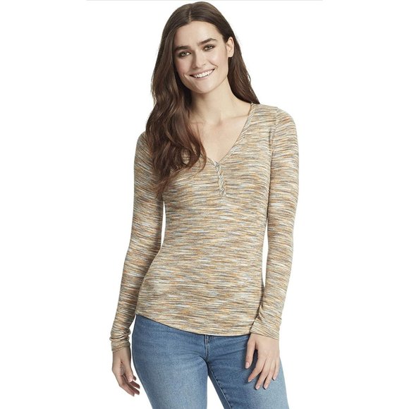 Authentic WilliamRast - SPACE-DYE HENLEY TOP IN HONEY GINGER - NEW WITH TAG - XS - Picture 4 of 4